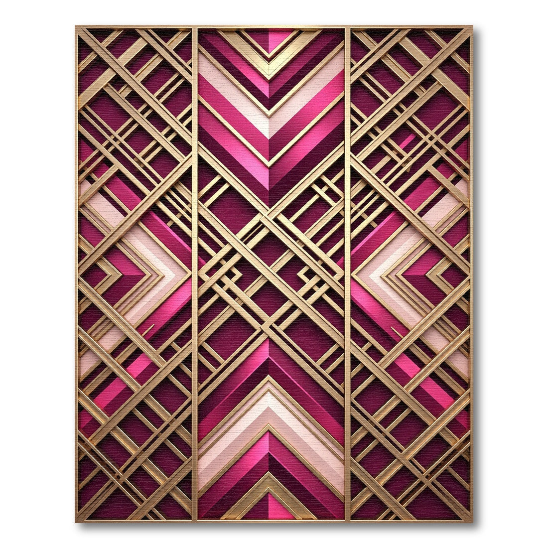 Art Deco Magenta Gold Geometric Statement Rug