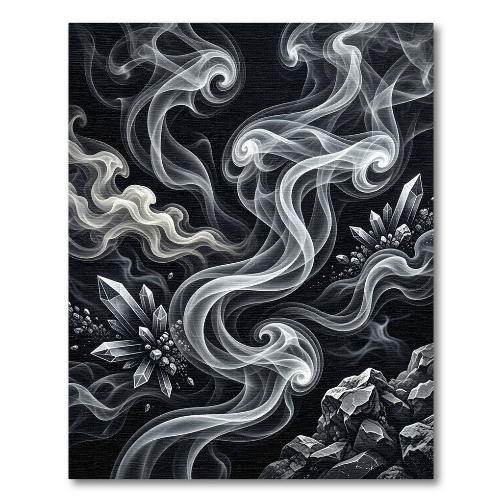 Abstract White Crystal Smoke Swirls Rug
