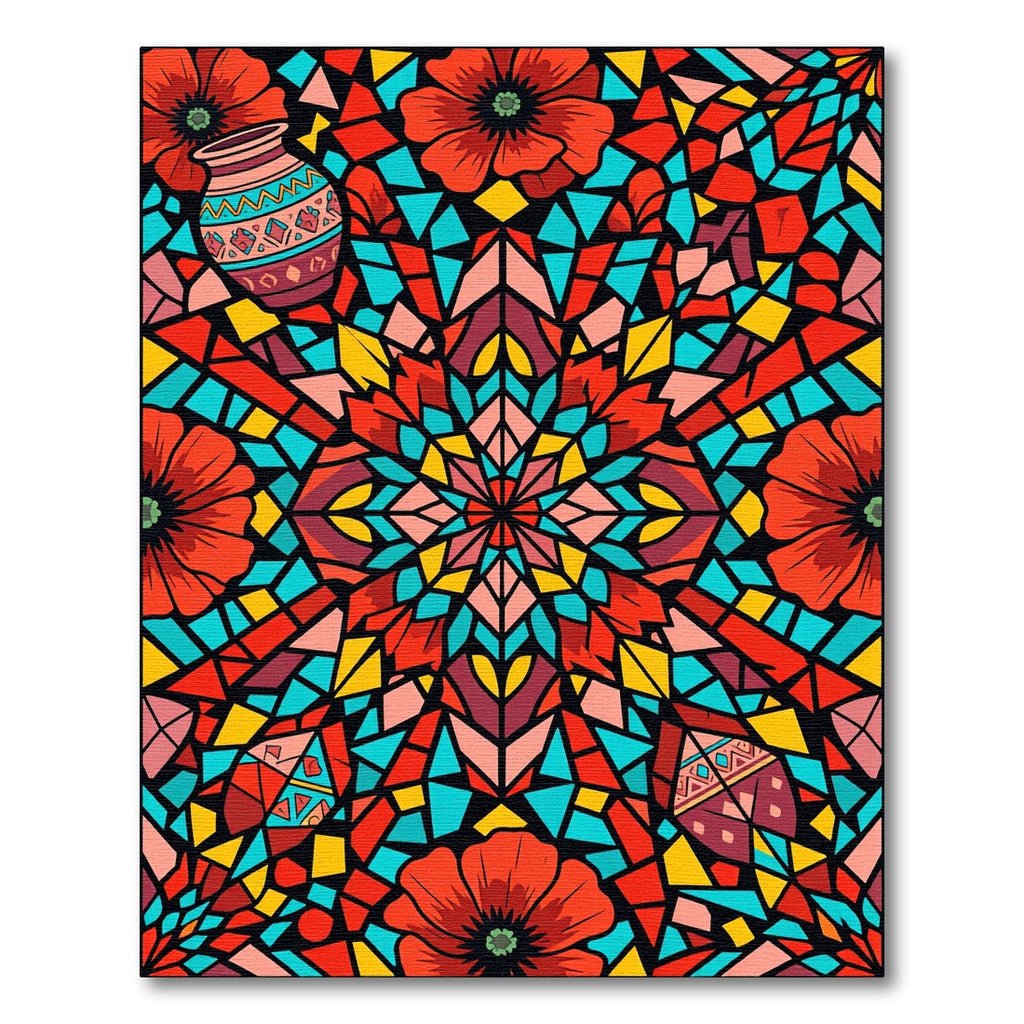 Red Floral Geometric Stained Glass Rug