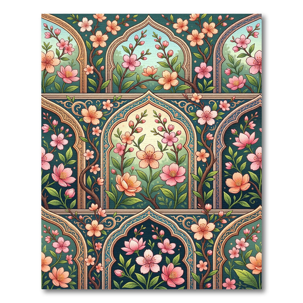 Teal Floral Arch Blossom Garden Rug
