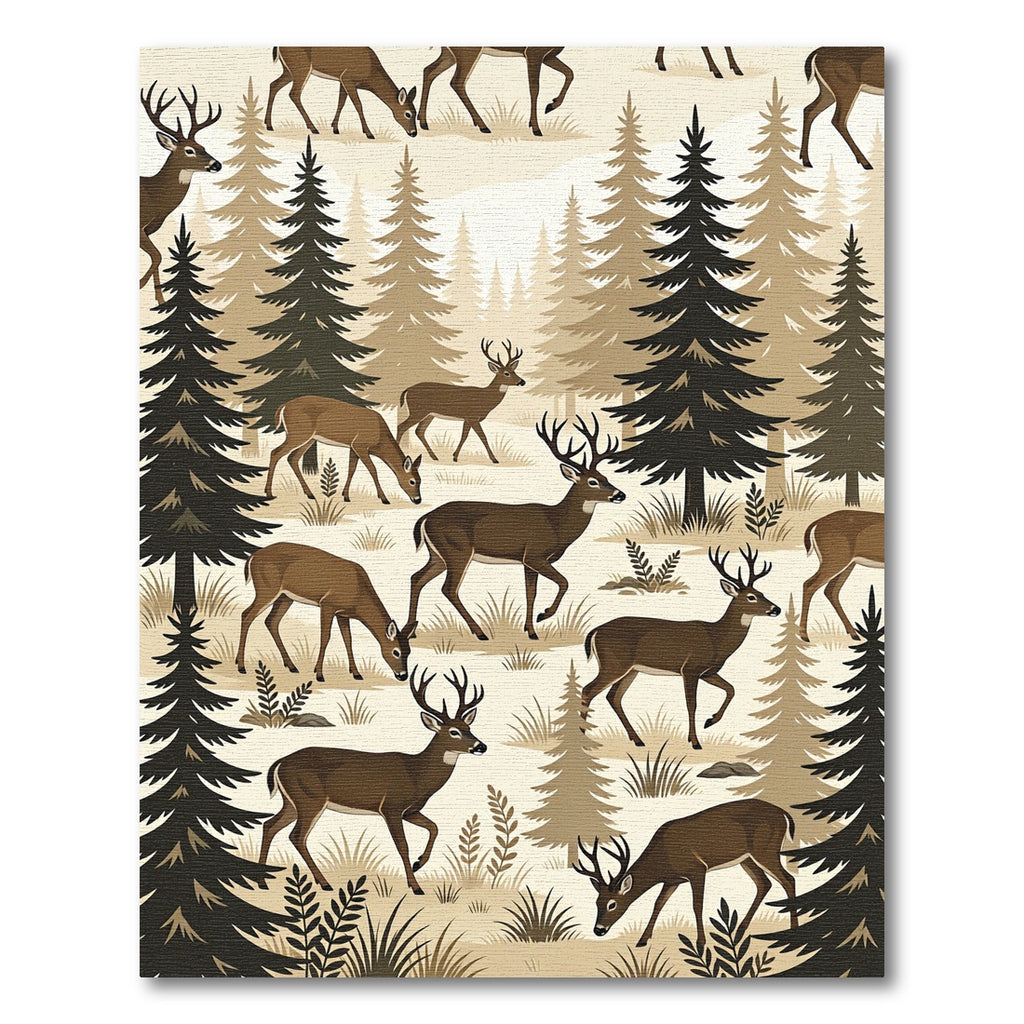 Earthy Forest Deer Woodland Scene Rug