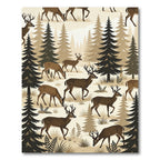 Earthy Forest Deer Woodland Scene Rug