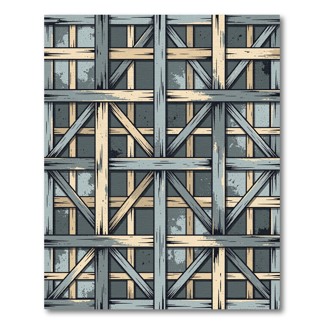Rustic Wood Beam Grid Rug