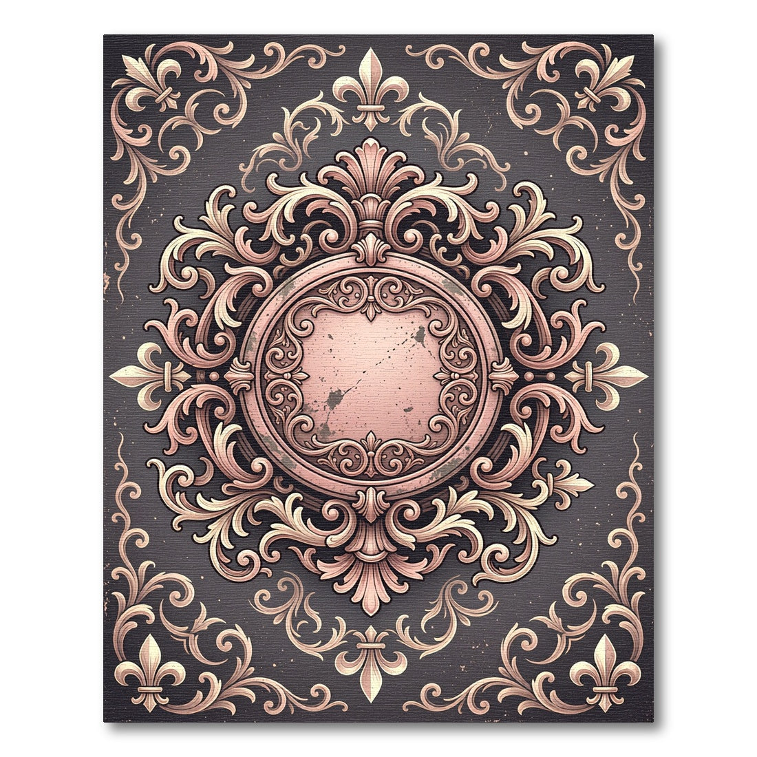 Ornate Blush Damask Fleurette Medallion Rug