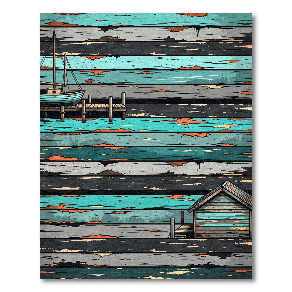Coastal Blue Weathered Wood Scene Rug