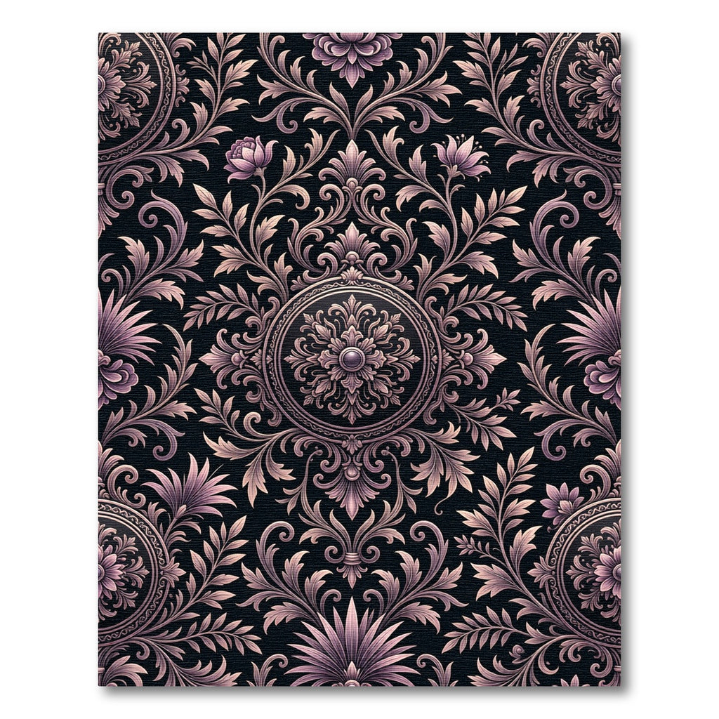 Elegant Mauve Damask Floral Medallion Rug