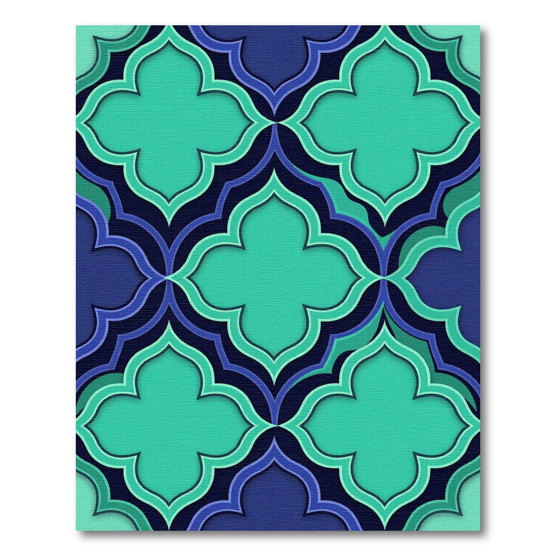 Teal Quatrefoil Geometric Layered Navy Rug