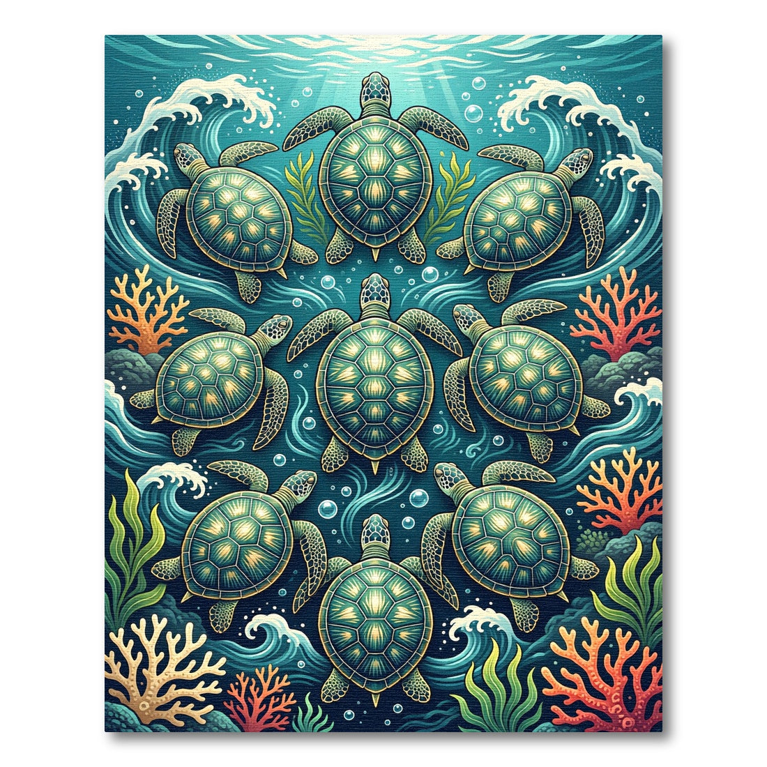 Vibrant Sea Turtle Ocean Reef Composition Rug