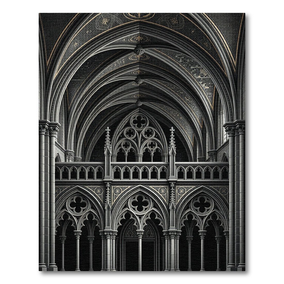 Gothic Grey Ornate Court Arches Rug