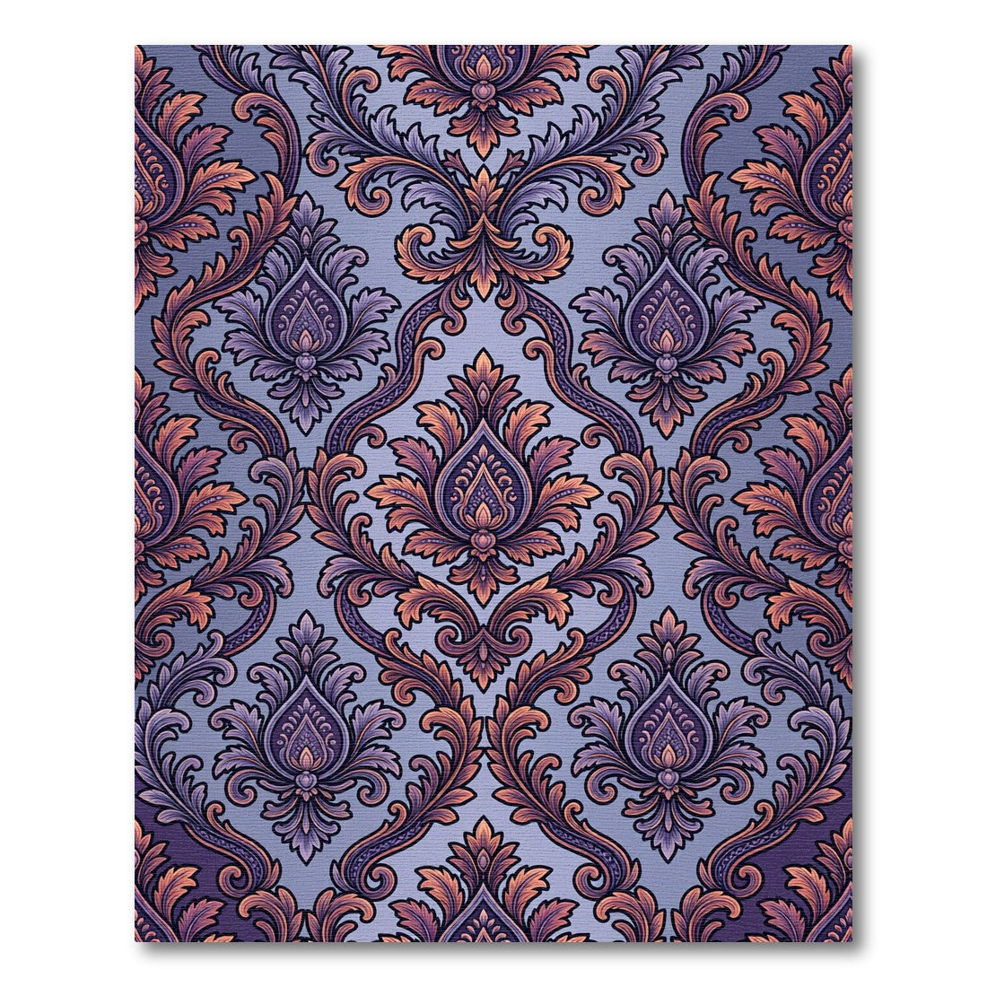 Ornate Purple Gold Damask Scrolling Fern Rug