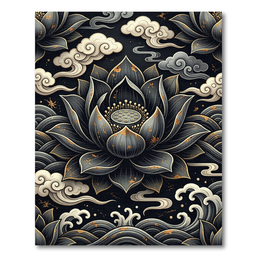 Dark Lotus Waves Cloud Medallion Rug
