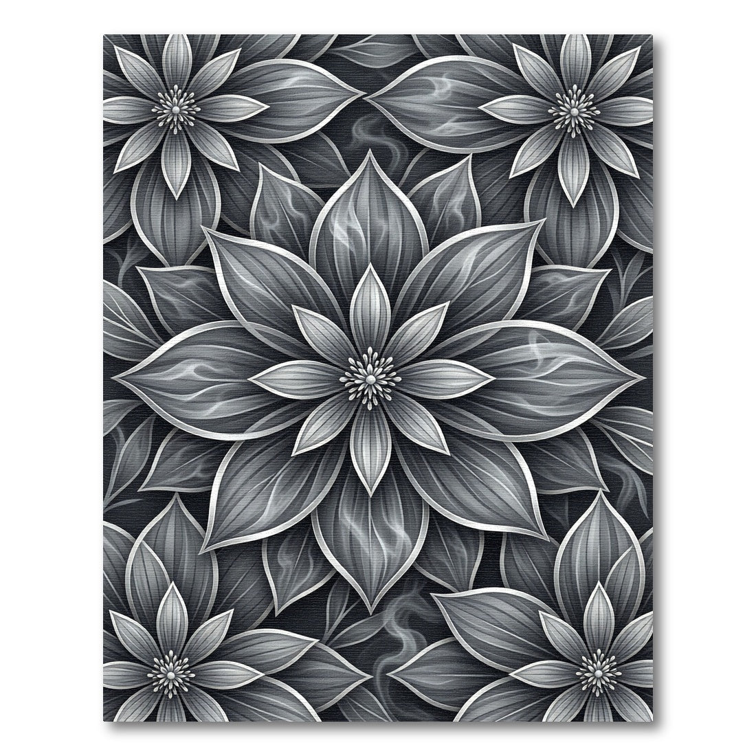 Elegant Monochrome Botanical Floral Art Rug