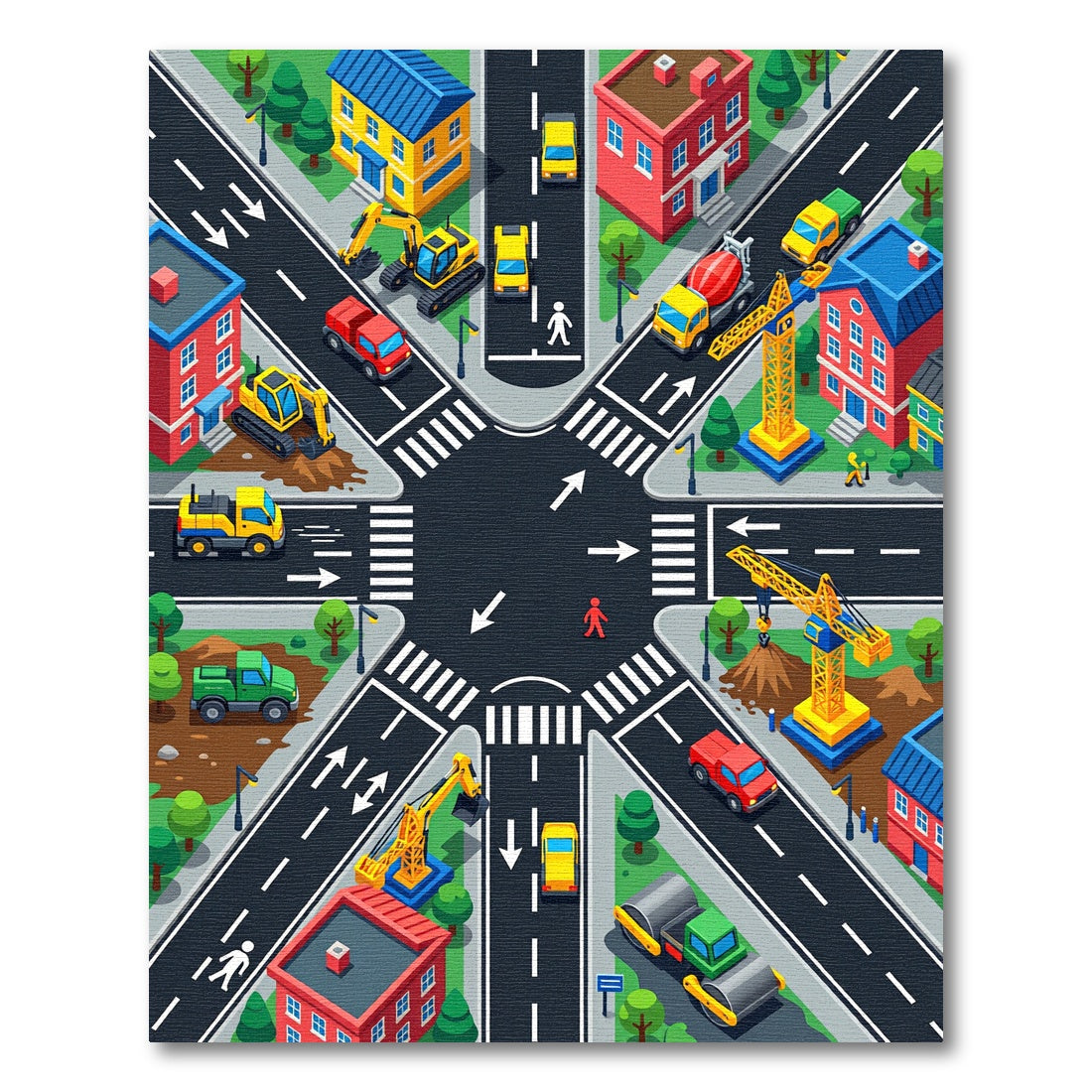 Vibrant Isometric Urban Roadway Cityscape Rug