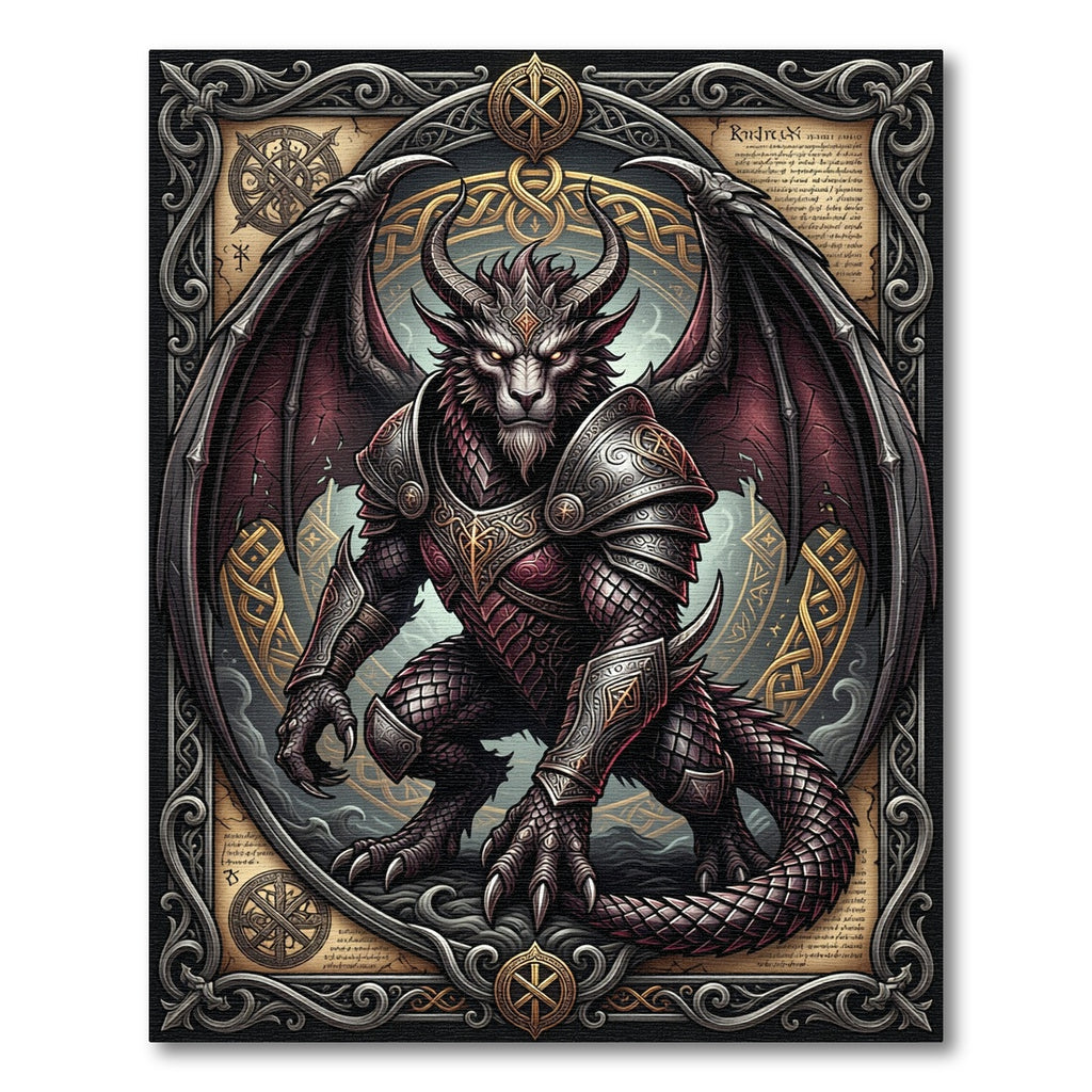 Gothic Winged Beast Mythic Warrior Crest Rug