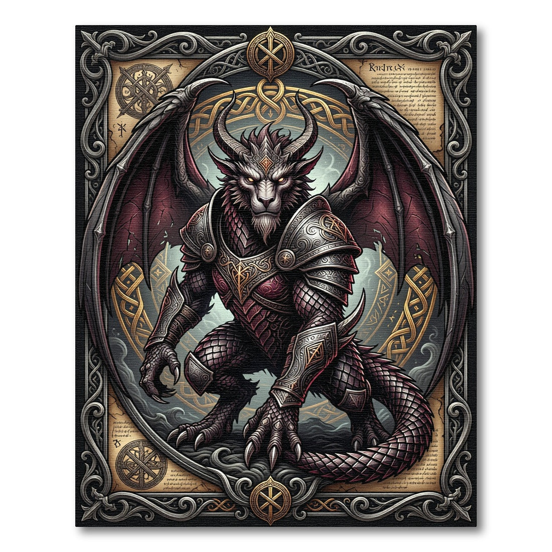 Gothic Winged Beast Mythic Warrior Crest Rug