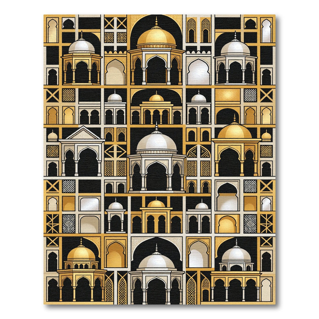 Golden Archway Geometric Mosque Landscape Rug