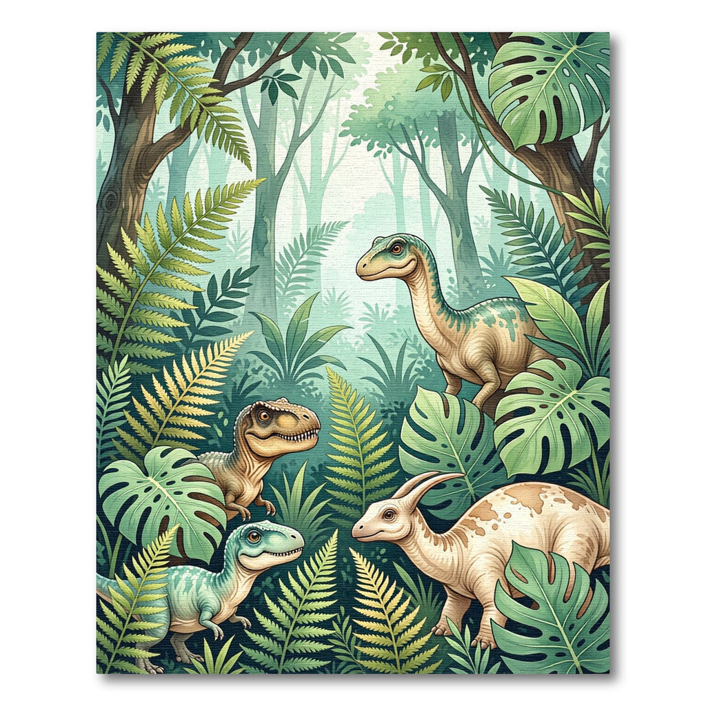 Prehistoric Tropical Dinosaur Jungle Foliage Rug