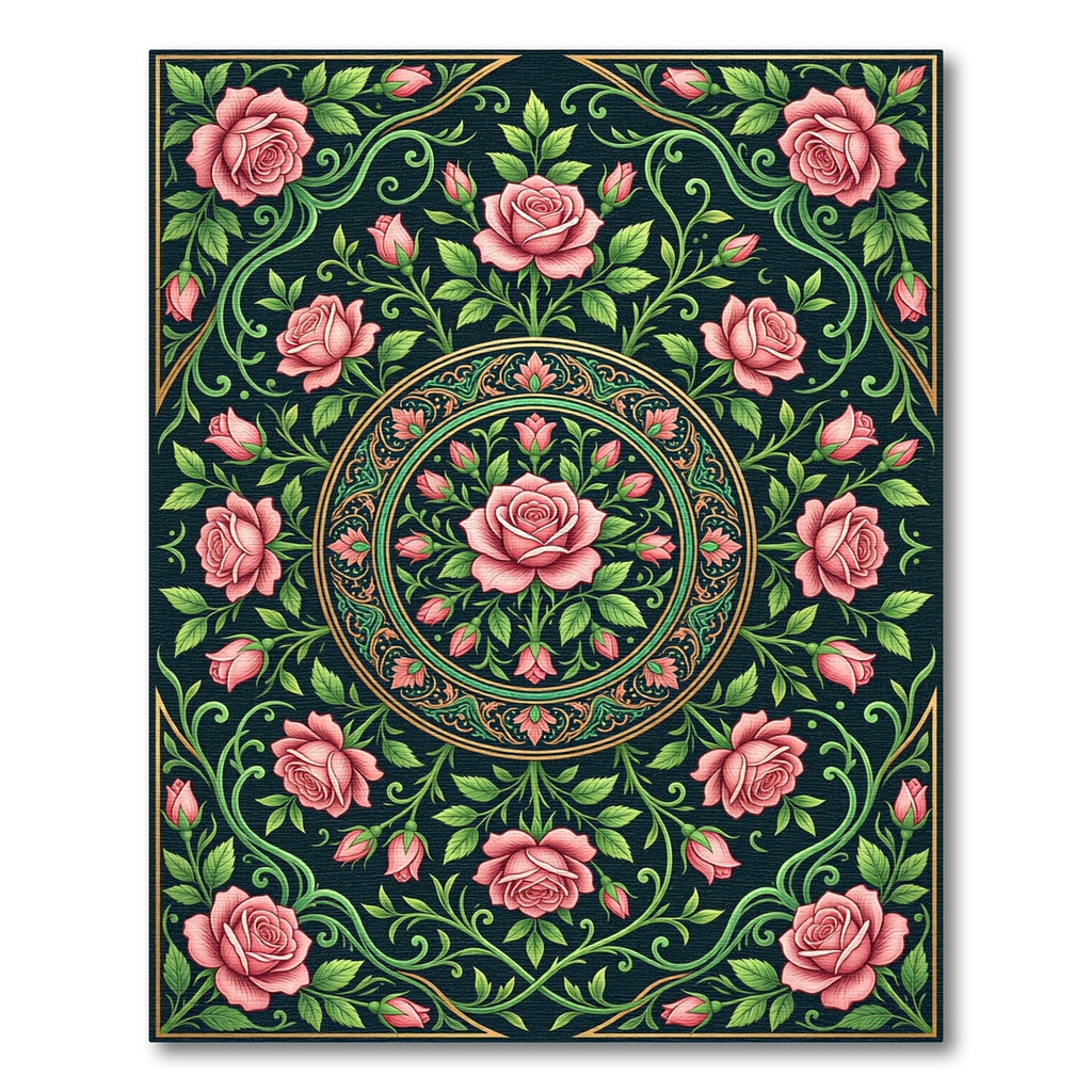 Elegant Pink Rose Medallion Floral Rug