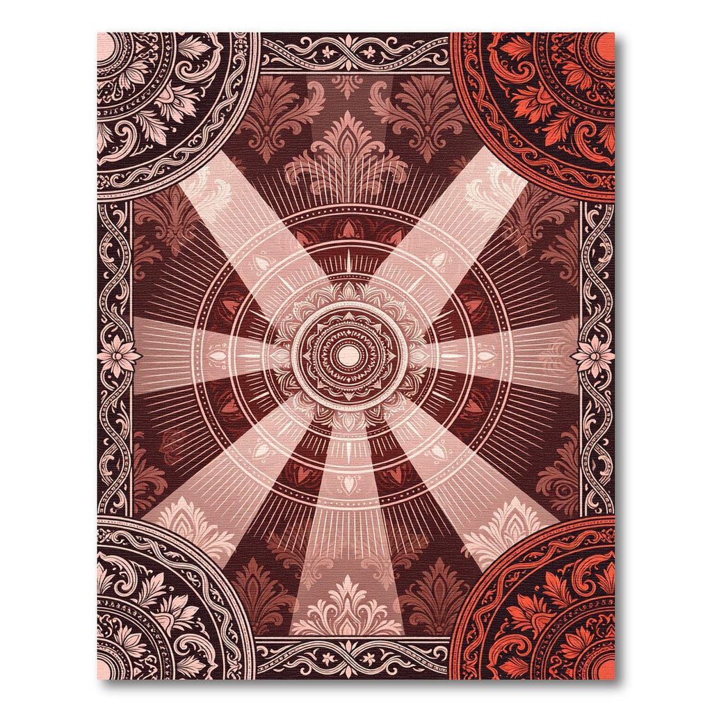Radiant Crimson Floral Sunburst Medallion Rug