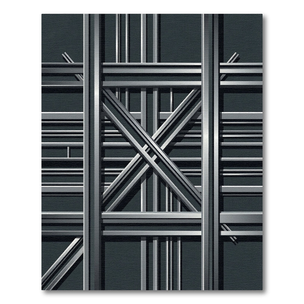 Industrial Geometric Charcoal Steel Grid Rug