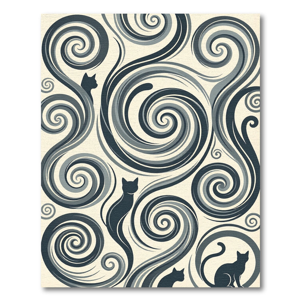 Gray Swirls Silhouettes Cats Rug