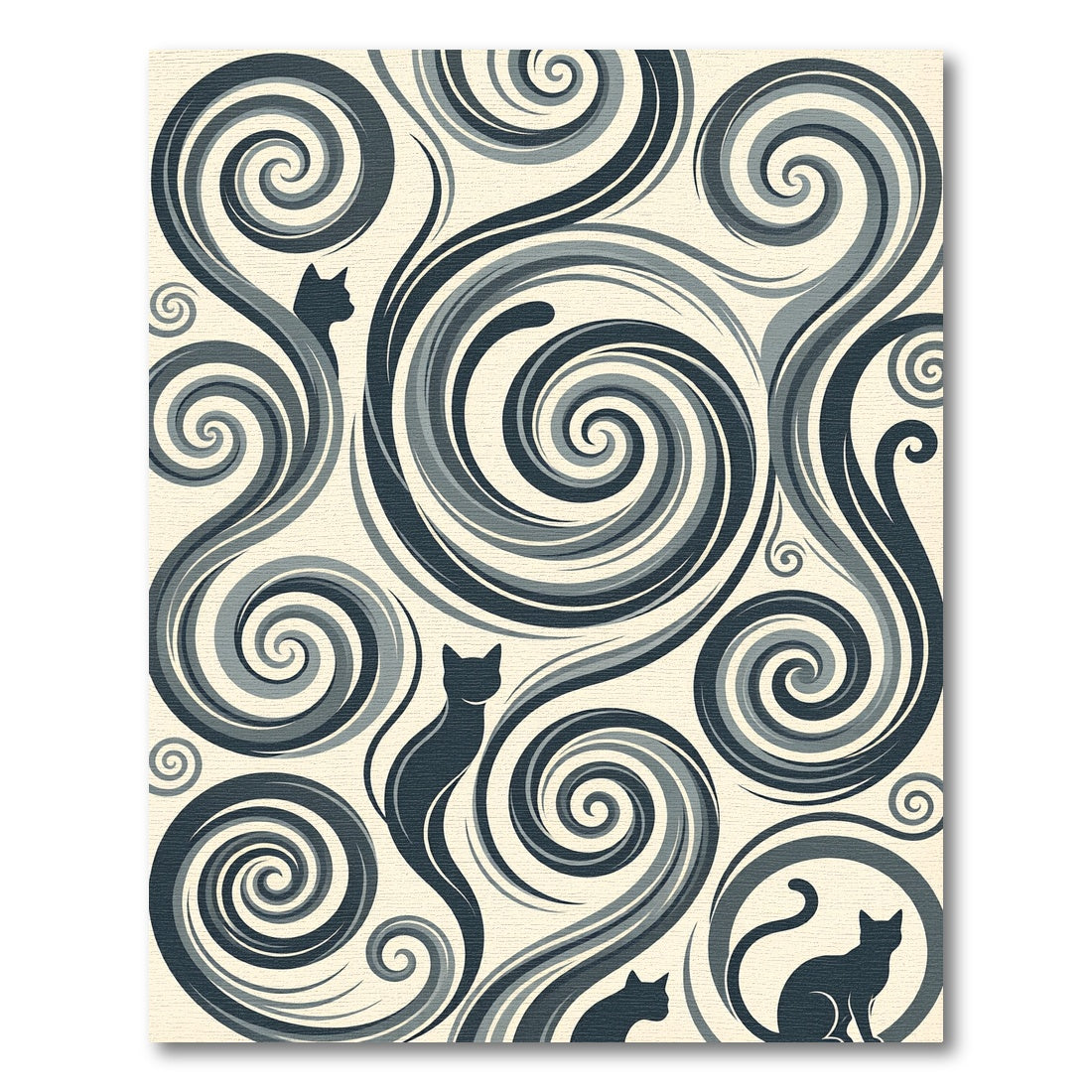 Gray Swirls Silhouettes Cats Rug