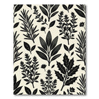 Black Botanical Herb Leaf Pattern Rug