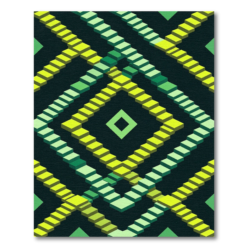 Green Diamond Step Geometric Rug