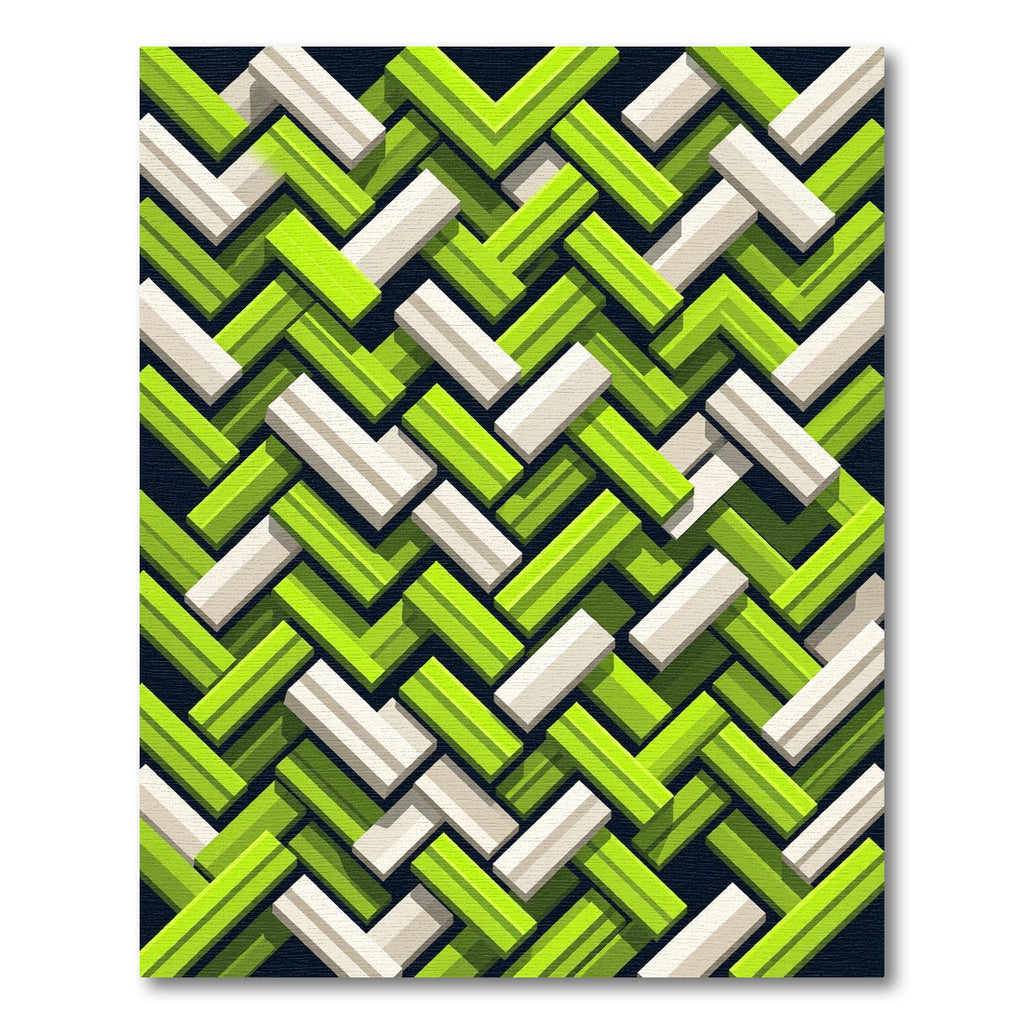 Lime Green White Interlocking Chevron Rug