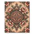 Elegant Salmon Floral Medallion Scroll Rug