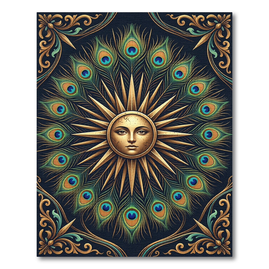 Golden Sun Peacock Feather Radiance Rug