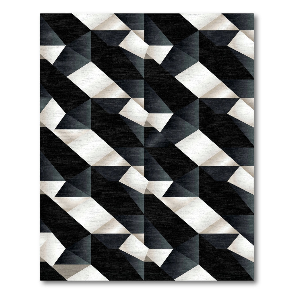 Geometric Black White Cubist Illusion Rug