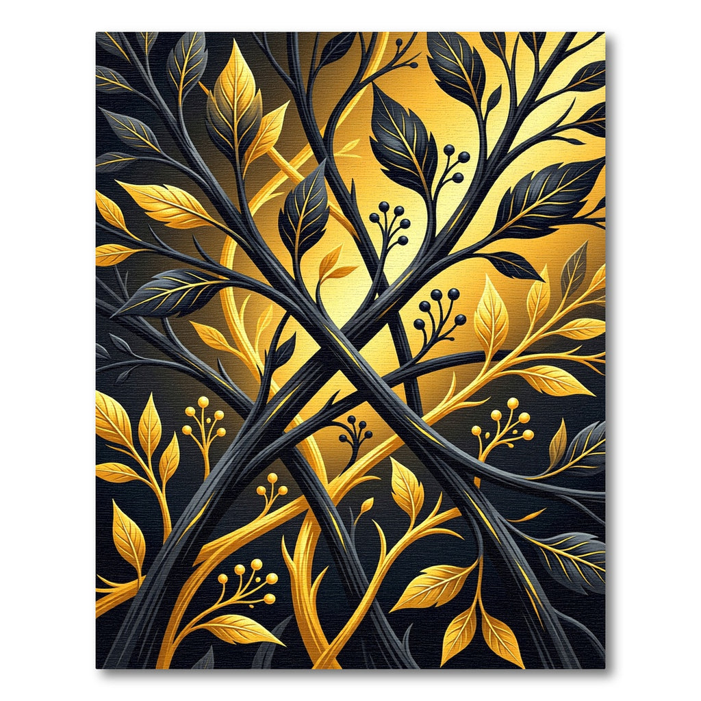Dark Golden Branch Foliage Swirl Rug