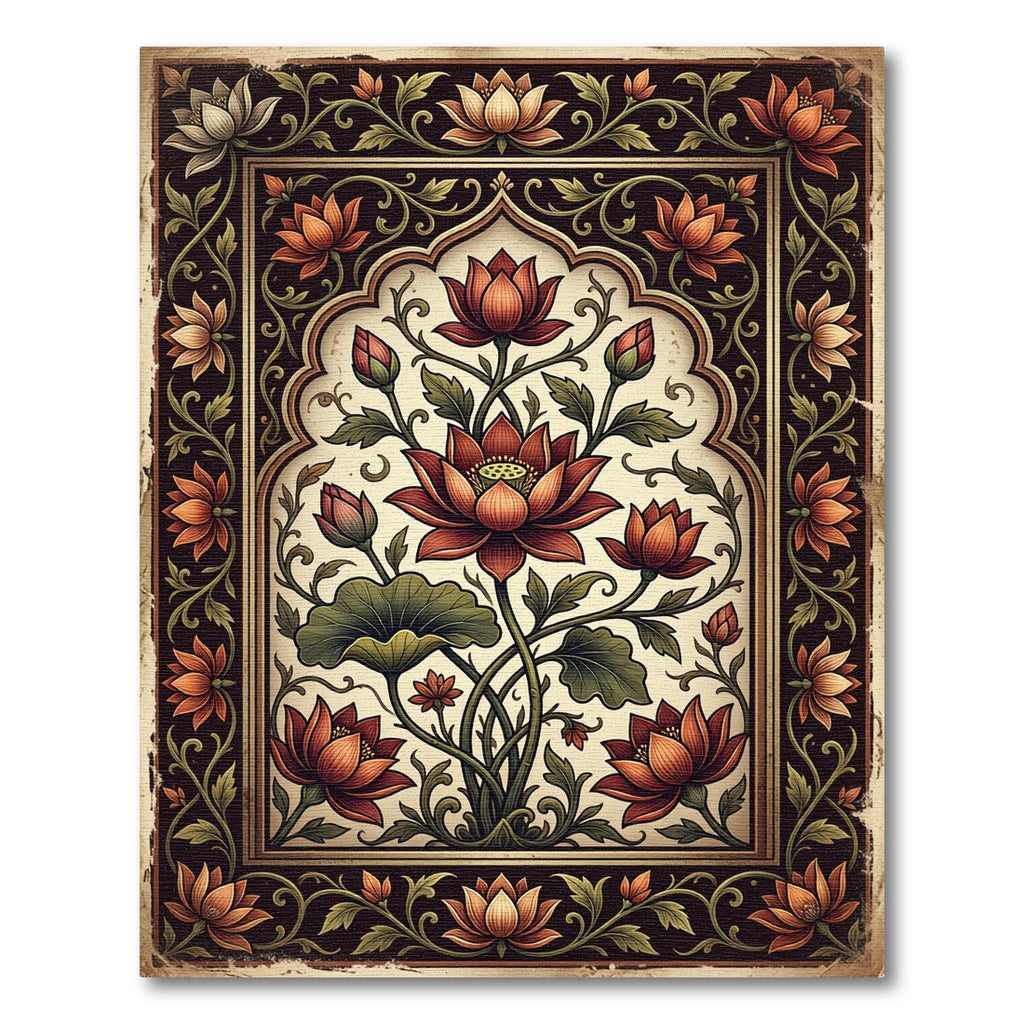 Vintage Lotus Floral Arch Illustration Rug