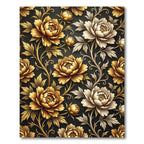 Golden Peony Floral Black Art Deco Rug