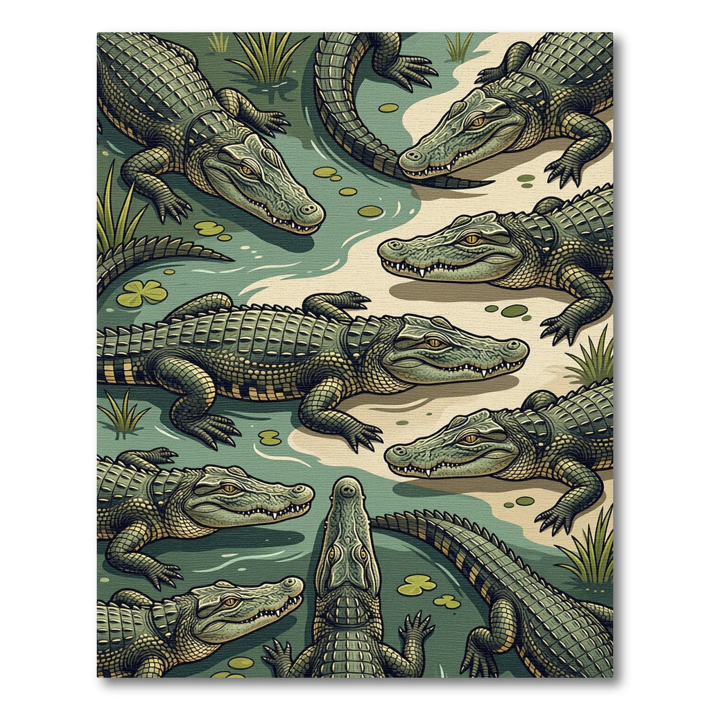 Swamp Green Alligator Wildlife Illustration Rug