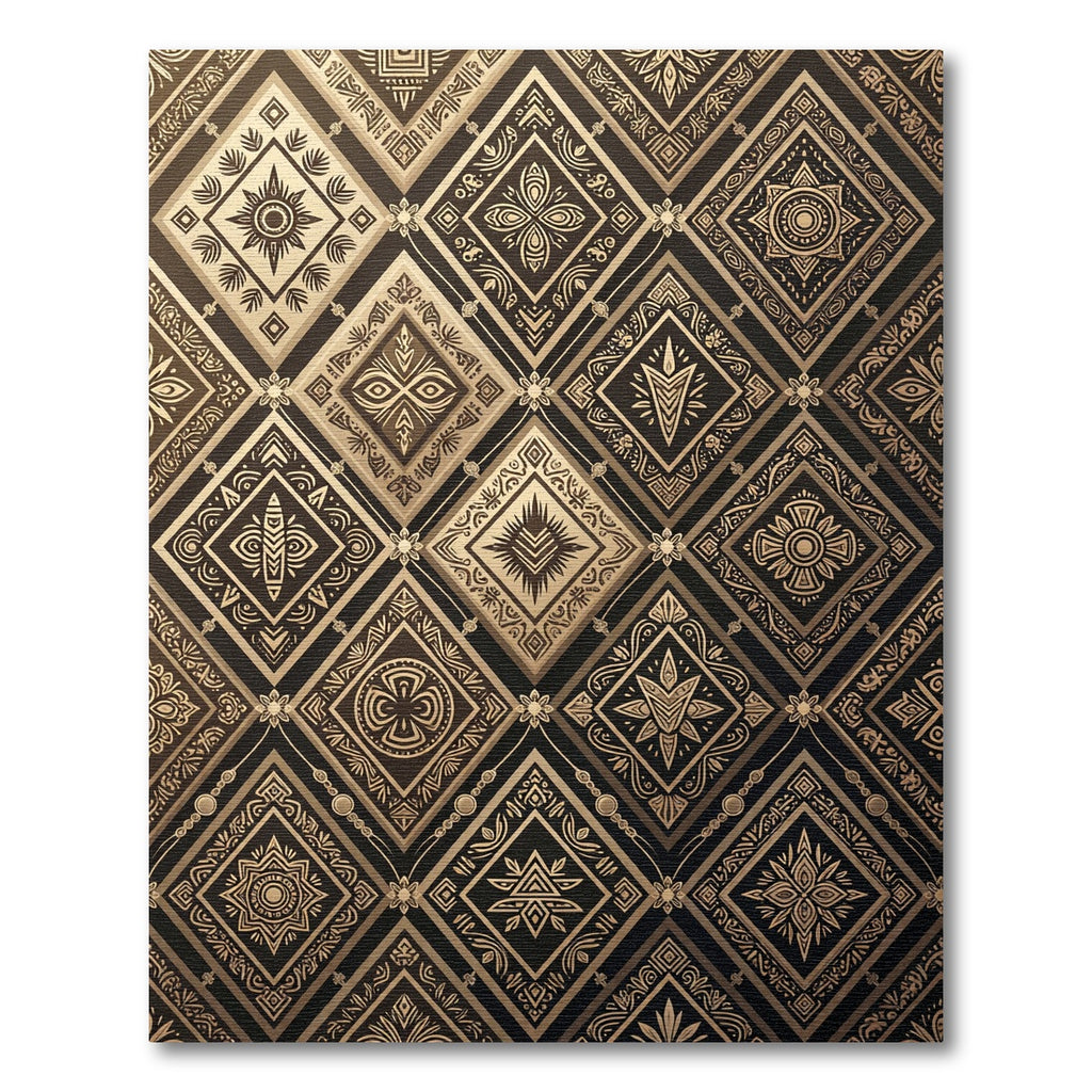 Elegant Golden Geometric Diamond Art Rug