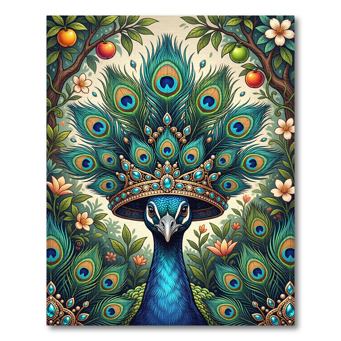 Regal Peacock Jewel Foliage Illustration Rug