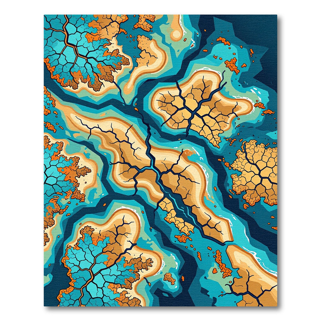 Abstract Teal Orange Cracked Earth Rug