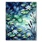 Serene Blue Green Lily Pond Garden Rug