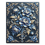 Elegant Blue and Cream Floral Scroll Rug