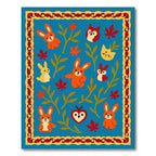 Whimsical Blue Autumn Woodland Critters Rug