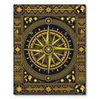 Golden Nautical Compass Global Map Rug