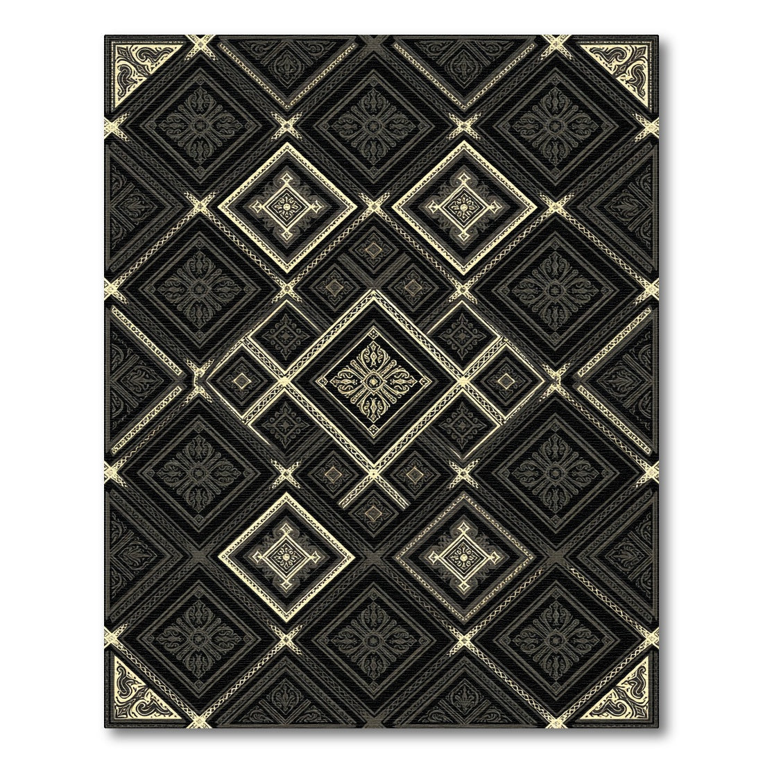 Gold Geometric Lattice Ornate Noir Rug