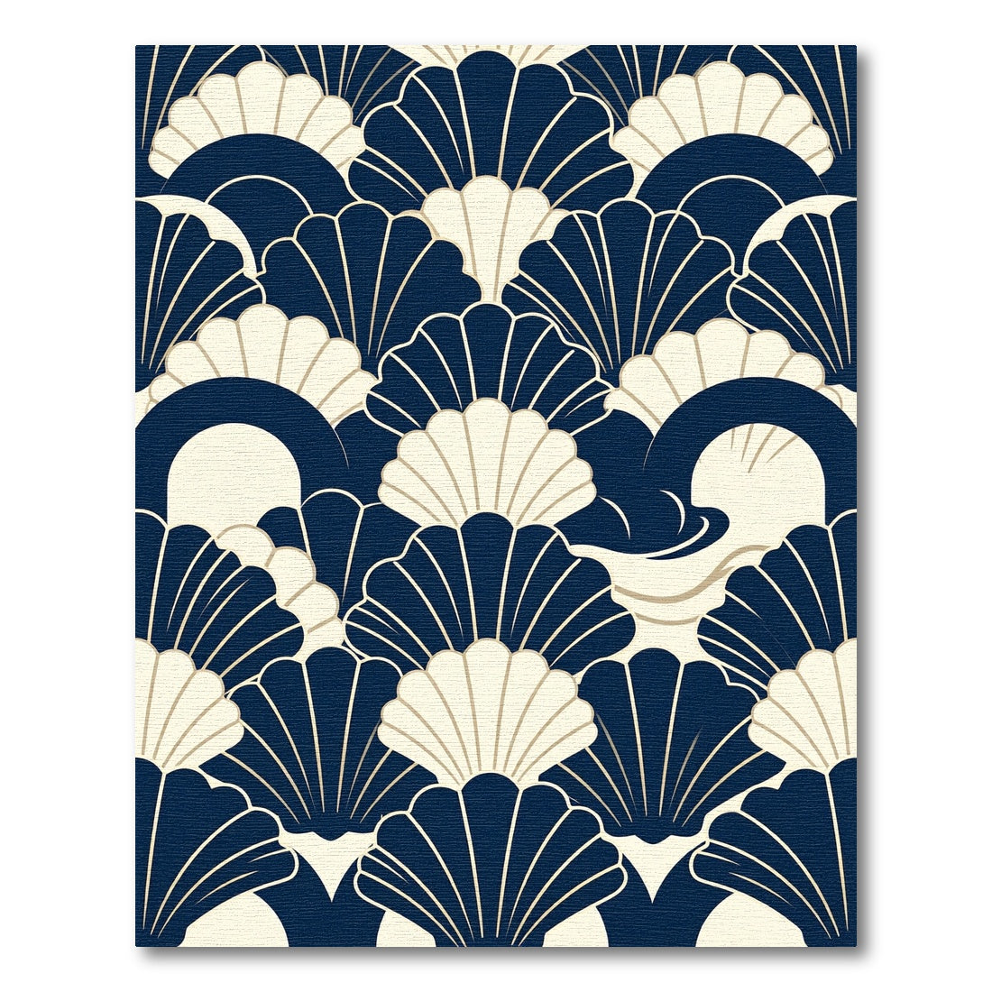 Art Deco Navy and Cream Fan Rug