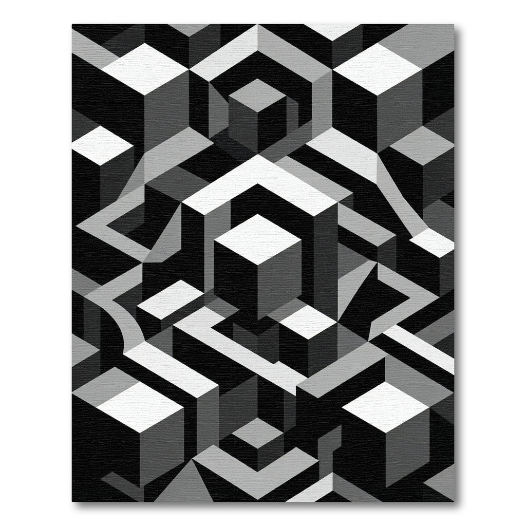 Monochrome Geometric Isometric Cube Art Rug