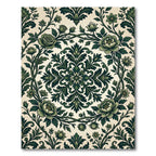 Dark Green Floral Damask Medallion Rug
