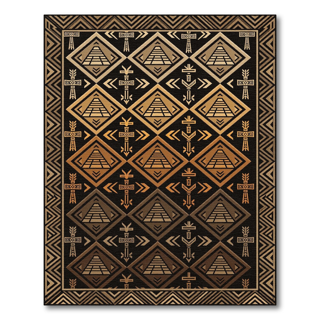Golden Pyramid Tribal Border Rug