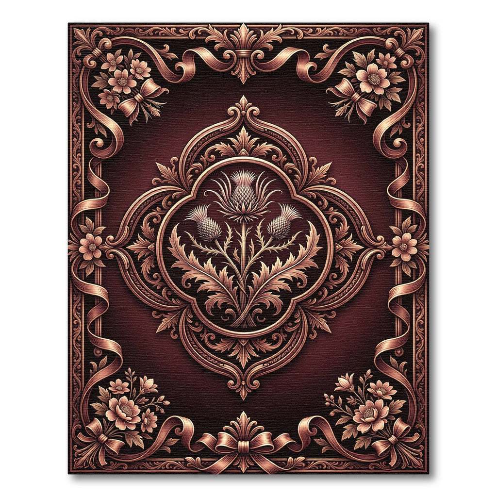 Ornate Crimson Floral Thistle Frame Rug