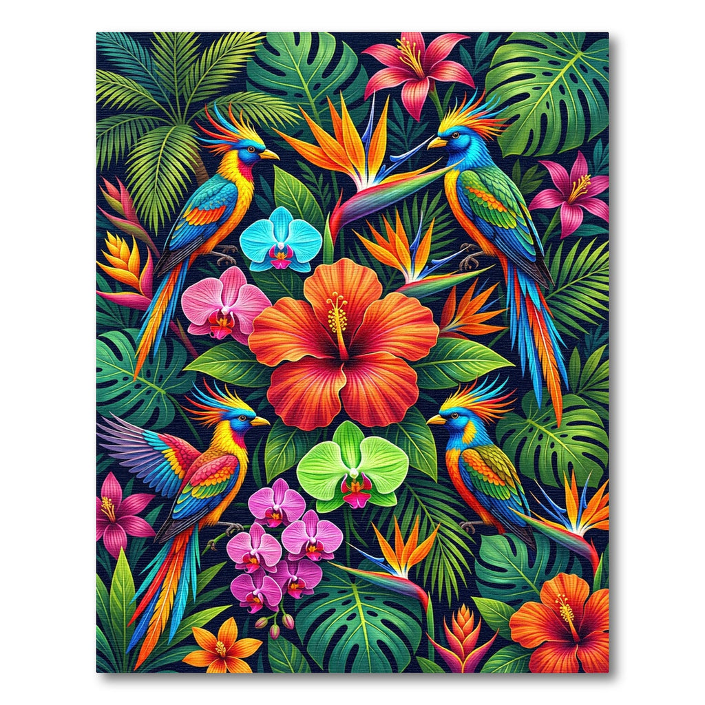 Vibrant Tropical Bird and Orchid Jungle Rug